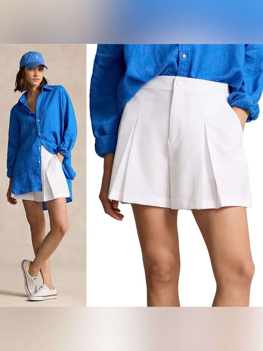 Ralph Lauren RLX Four Way Stretch Pleated Shorts White Wide Leg Size Small New - Picture 4 of 16